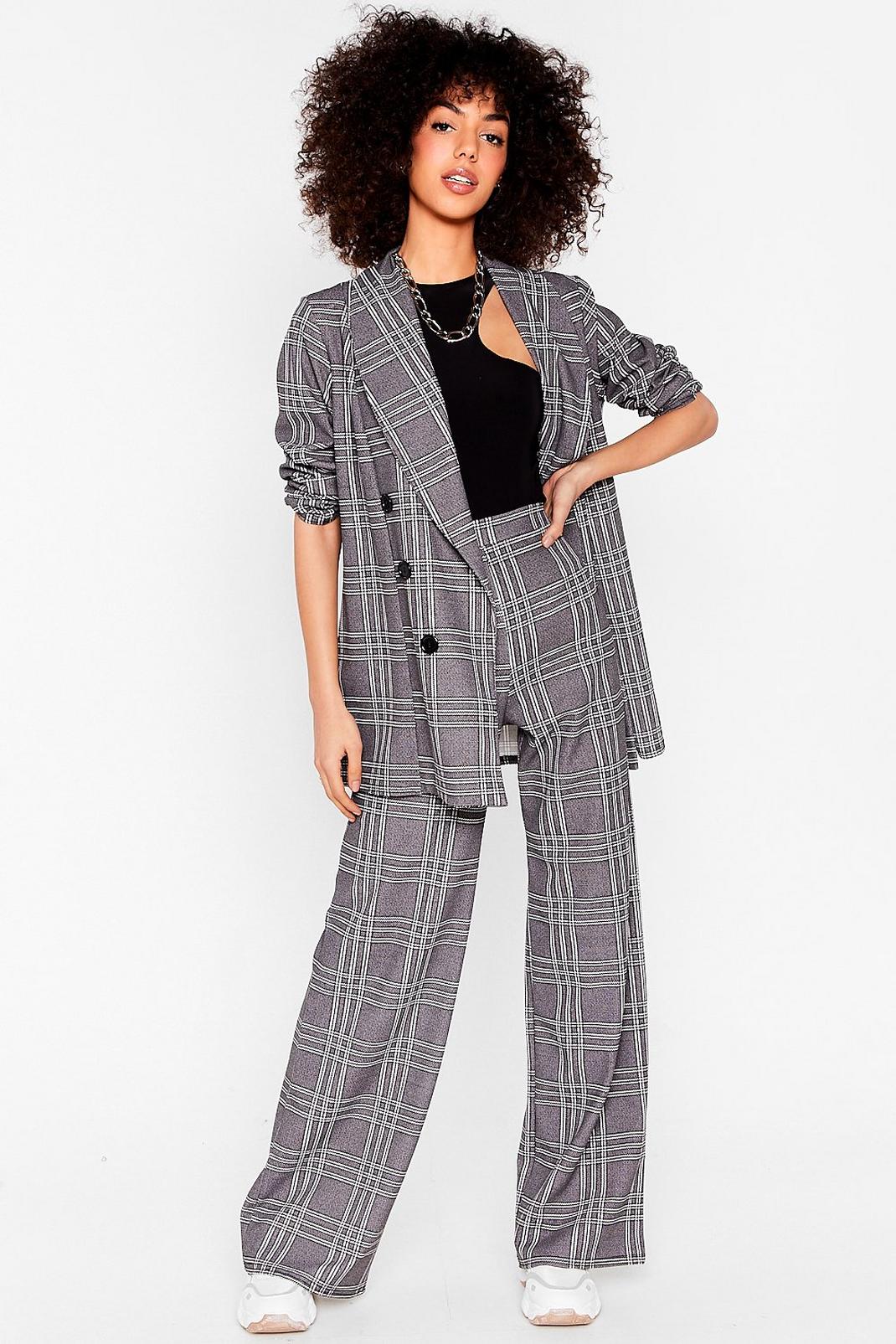 Grey Check High Waisted Wide Leg Pants image number 1