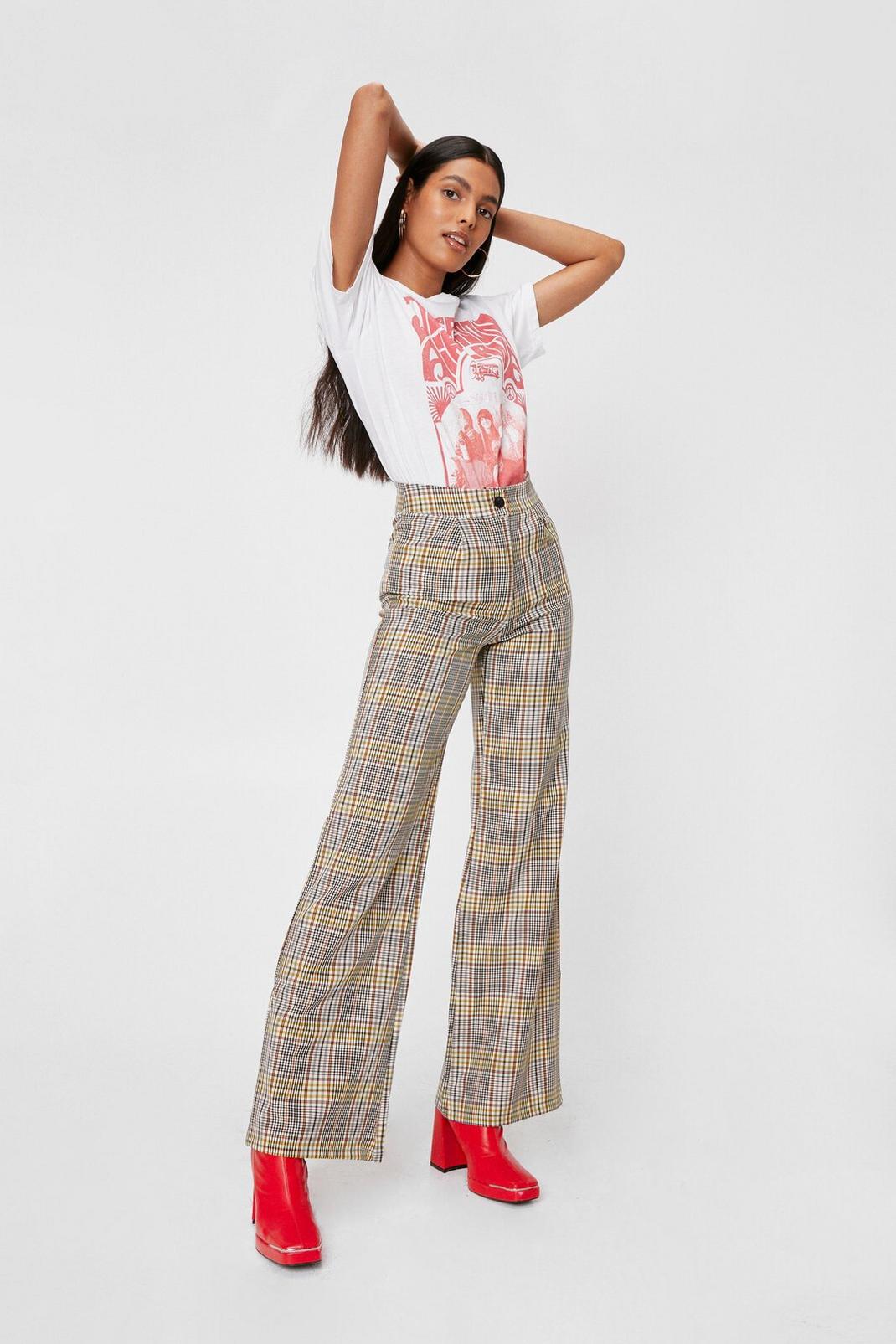 Rust Plaid Wide Leg Button Up Pants image number 1