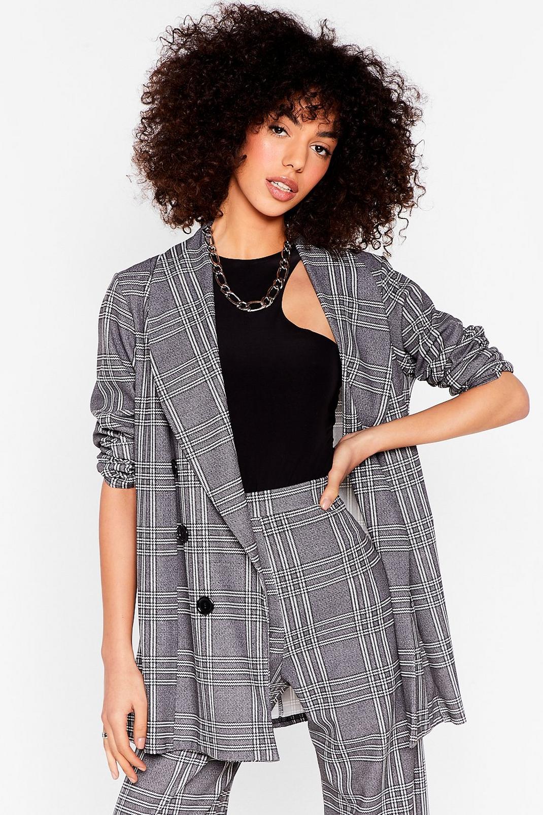 Grey Casual Check Oversized Blazer image number 1