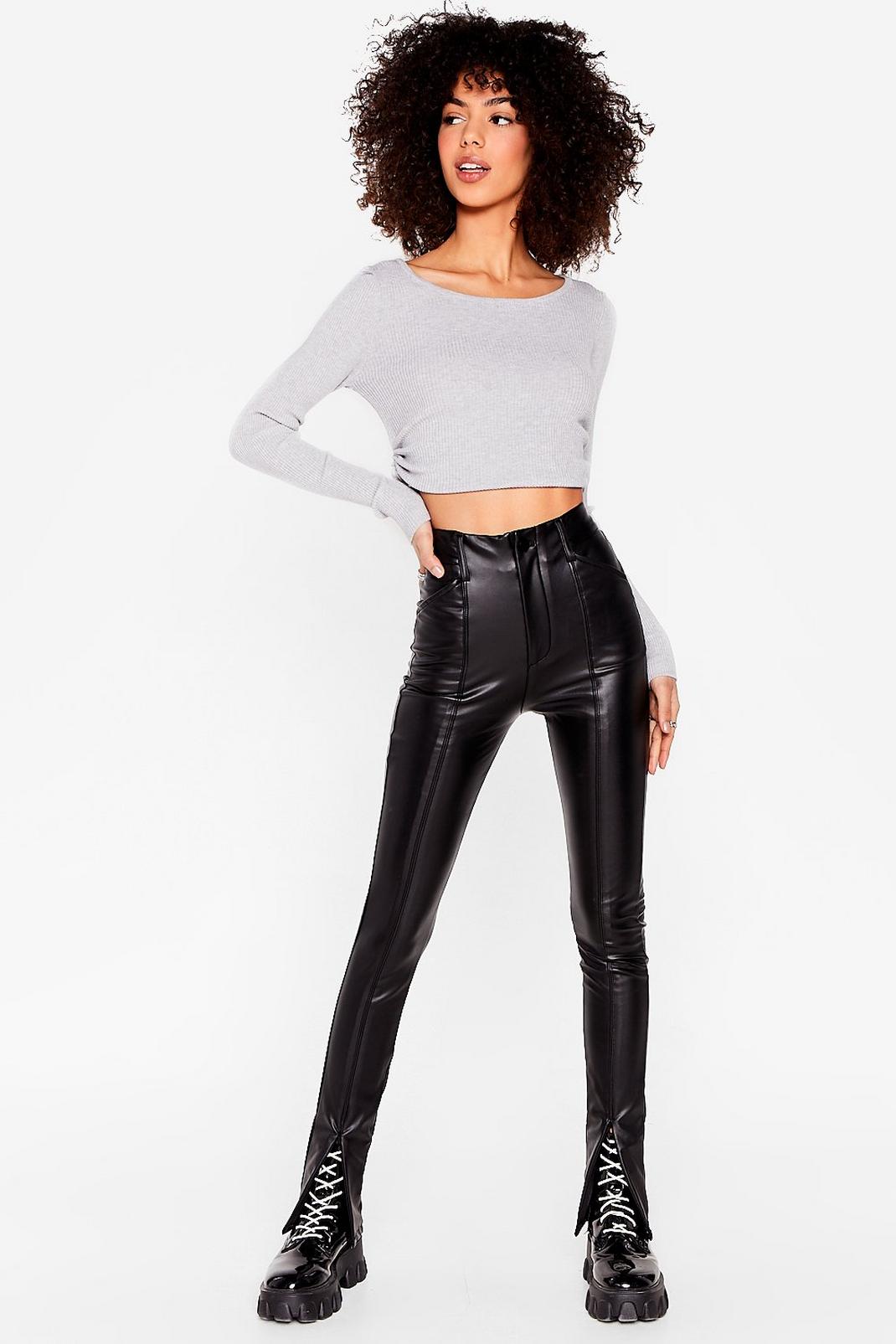 Black Seam Detail Skinny Faux Leather Pants image number 1