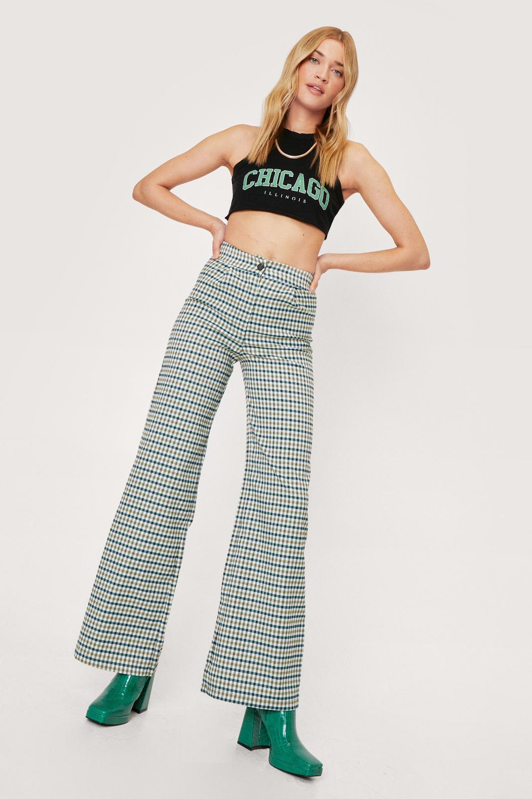 Abyss green Check Relaxed Wide Leg Pants image number 1
