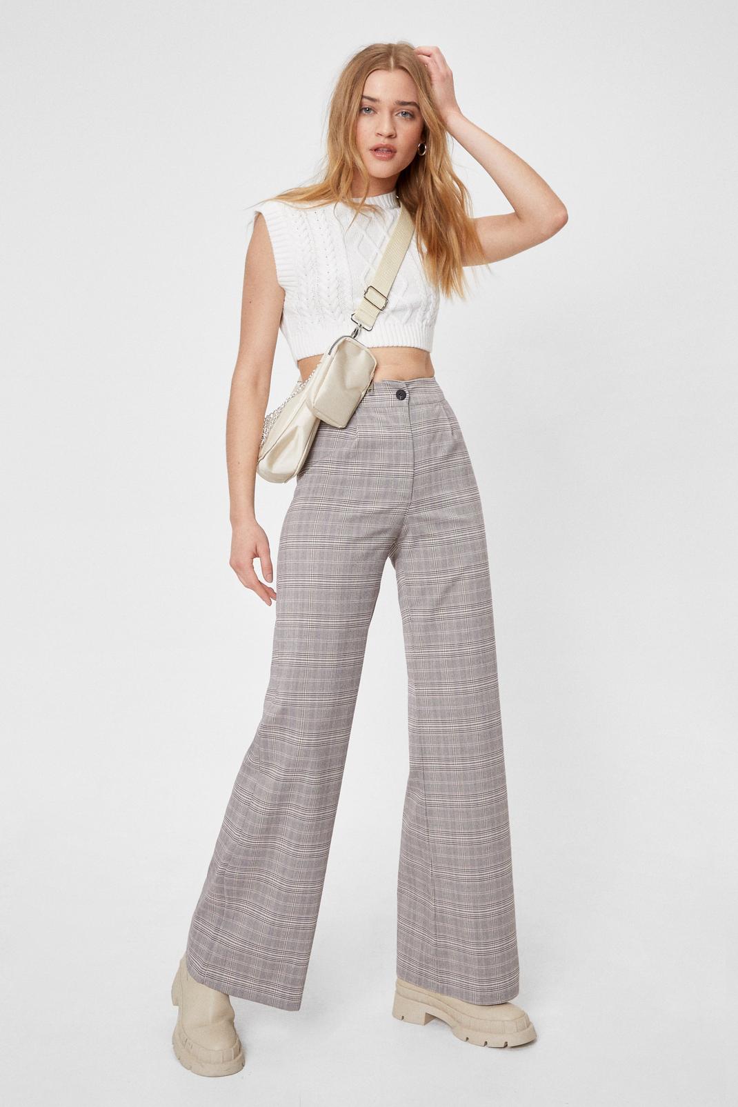 Baby pink Check Wide Leg Button Pants image number 1