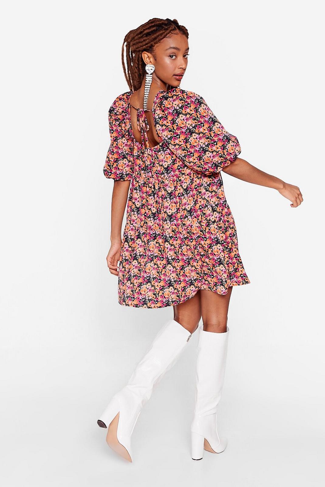 384 Floral Puff Sleeve Mini Dress image number 2