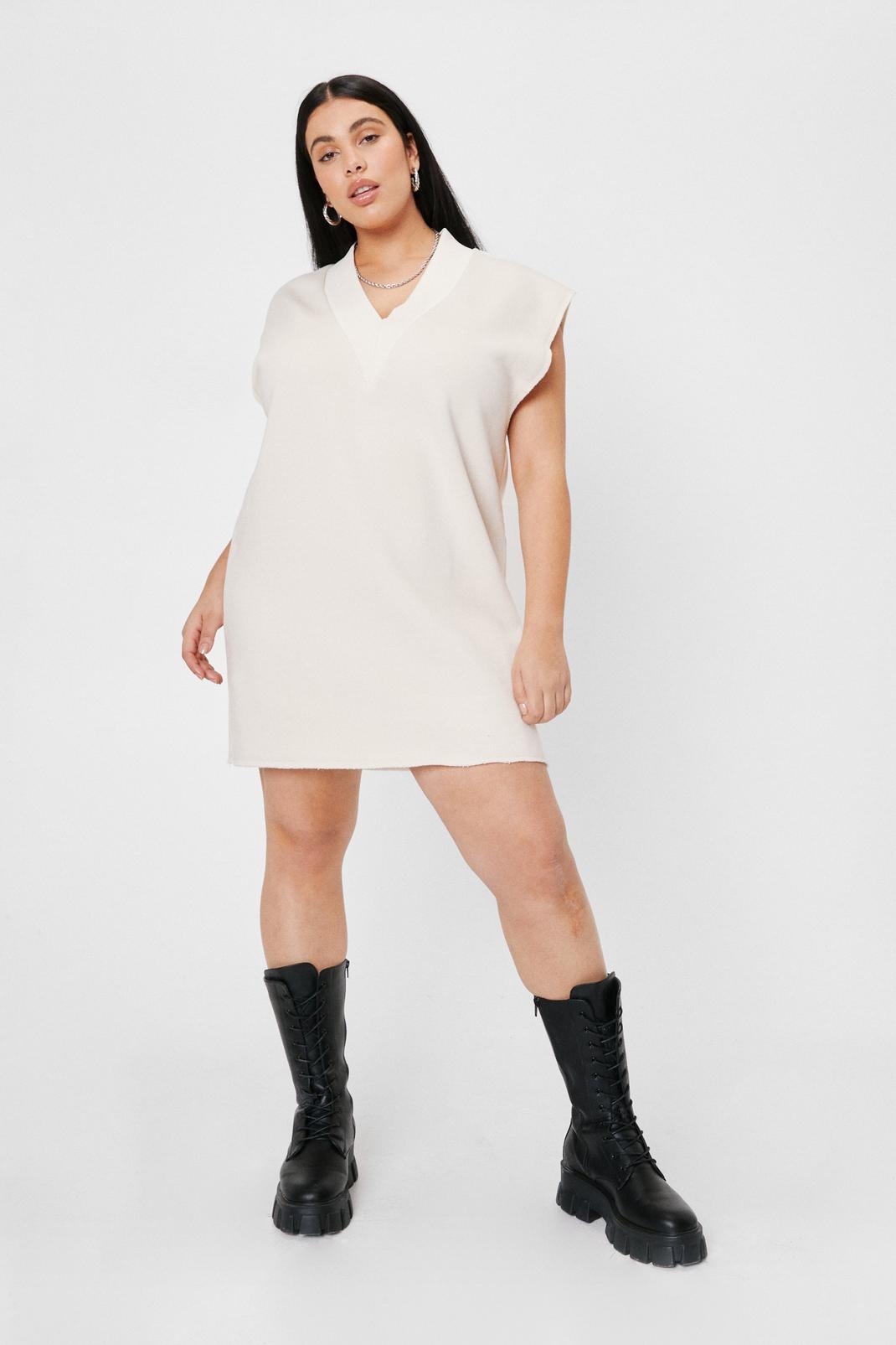 Cream Plus Size Sleeveless Sweatshirt Dress image number 1