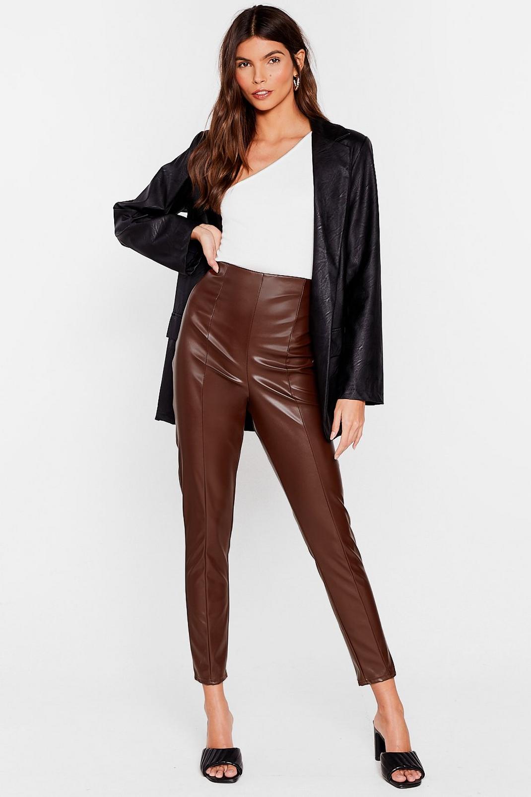 Choc brown Now More Than Faux Leather Leggings image number 1