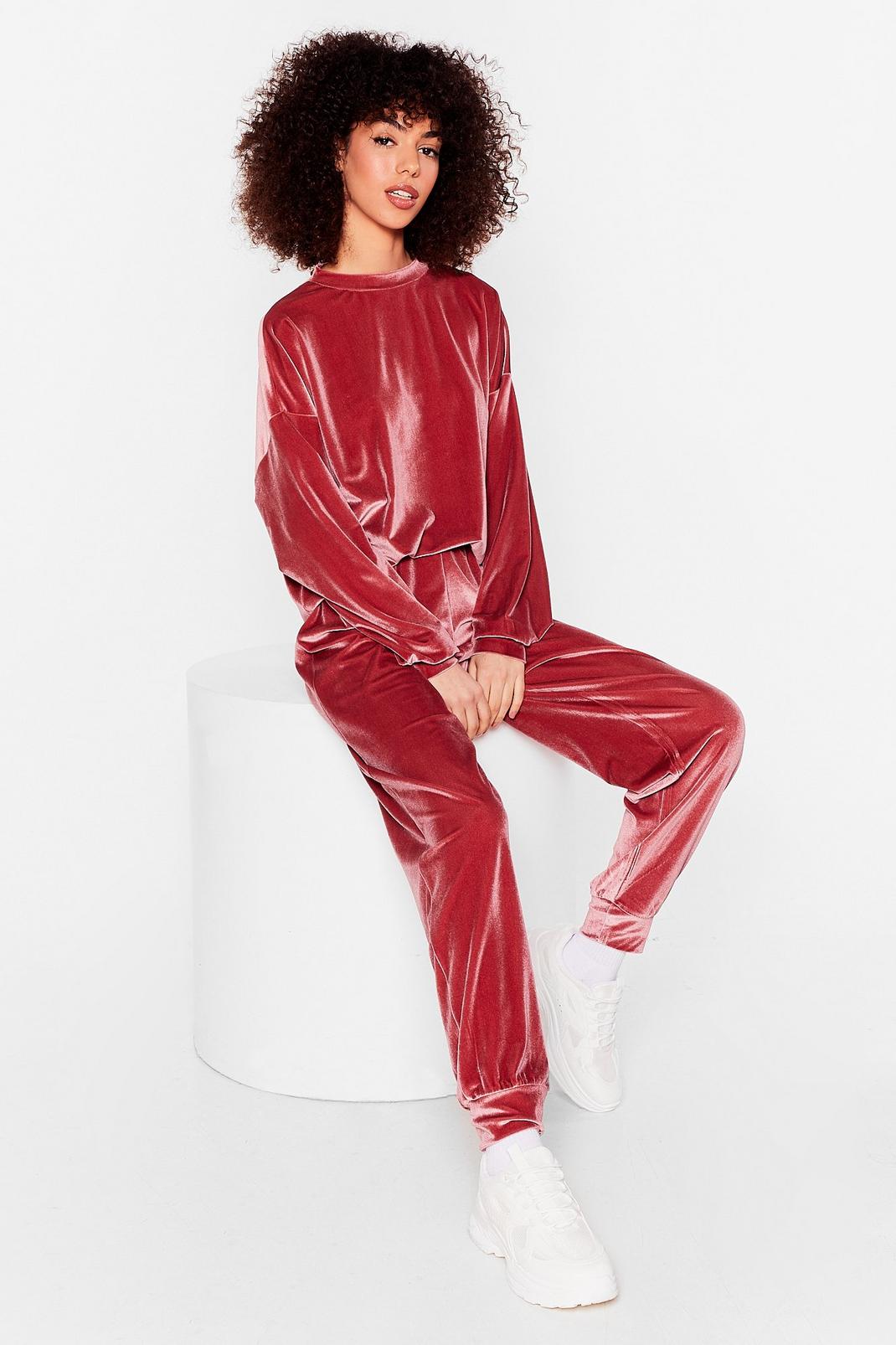Dusty rose Matching Velour Jumper and Tracksuit Pants Set image number 1