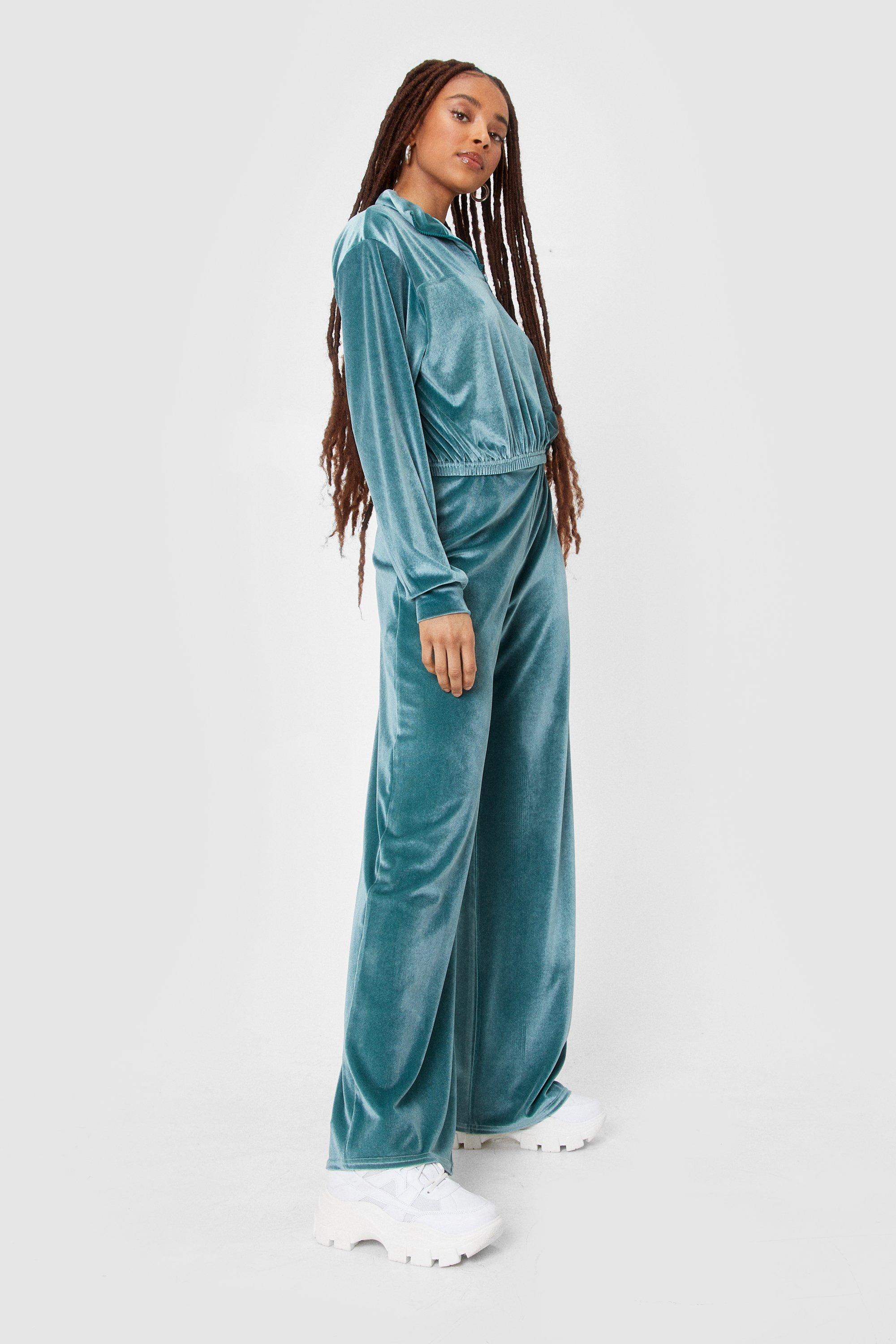 Velour wide hot sale leg tracksuit