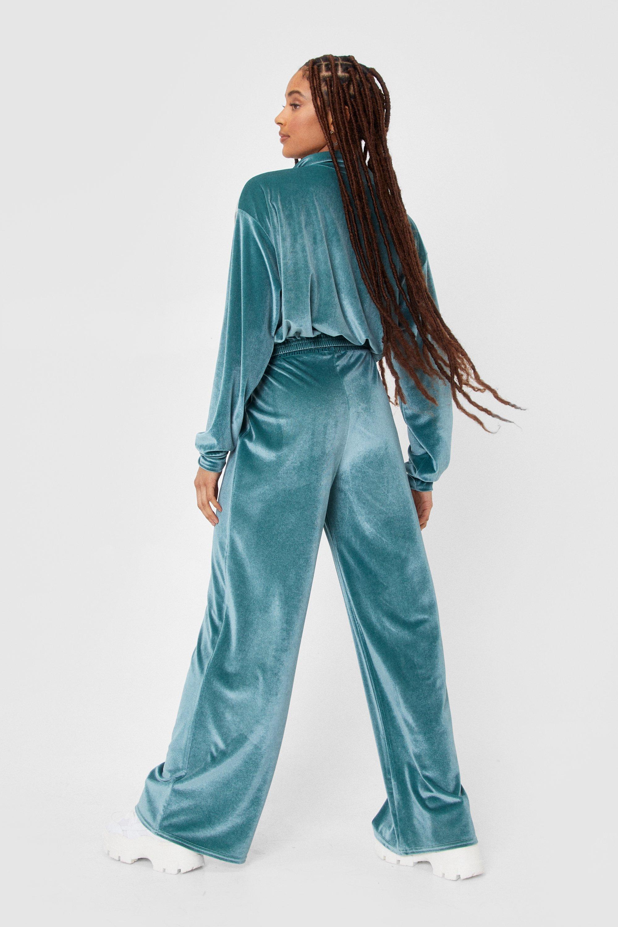 Velour wide best sale leg tracksuit