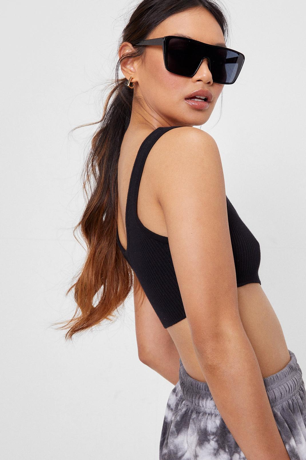 Black Oversized Flat Top Sunglasses image number 1