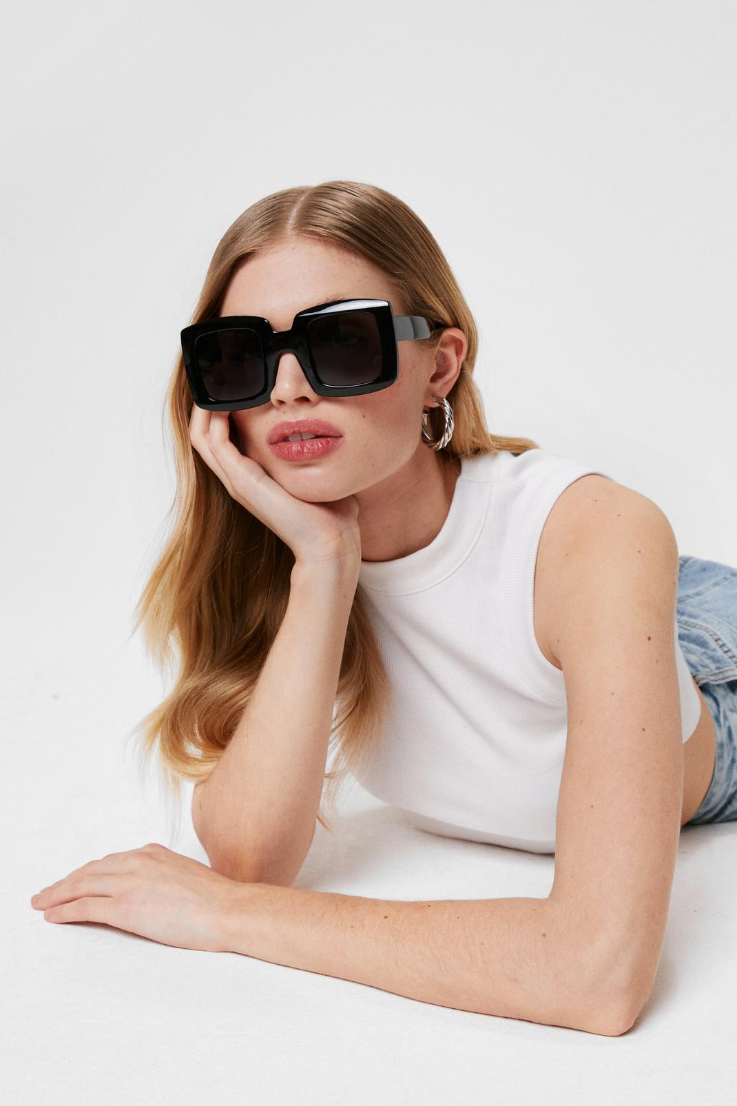 Black Claim to Frame Oversized Square Sunglasses image number 1