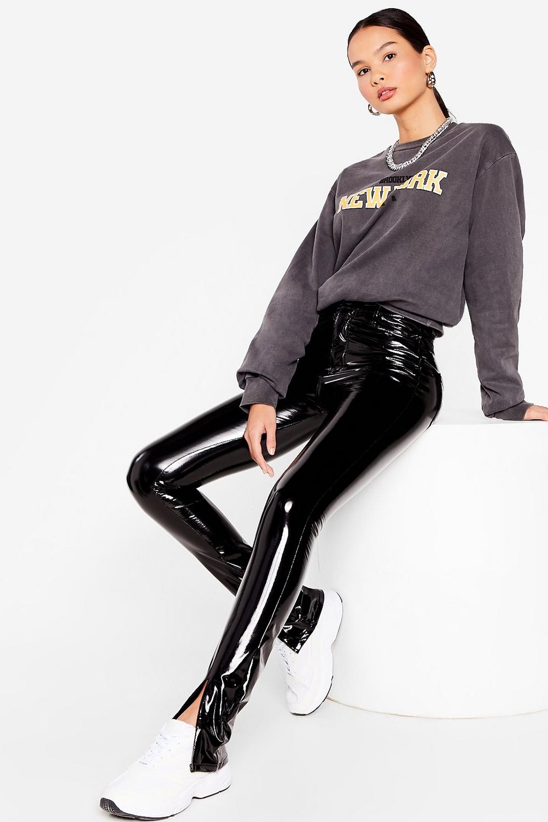 Make It to the Vinyl High-Waisted Slit Pants