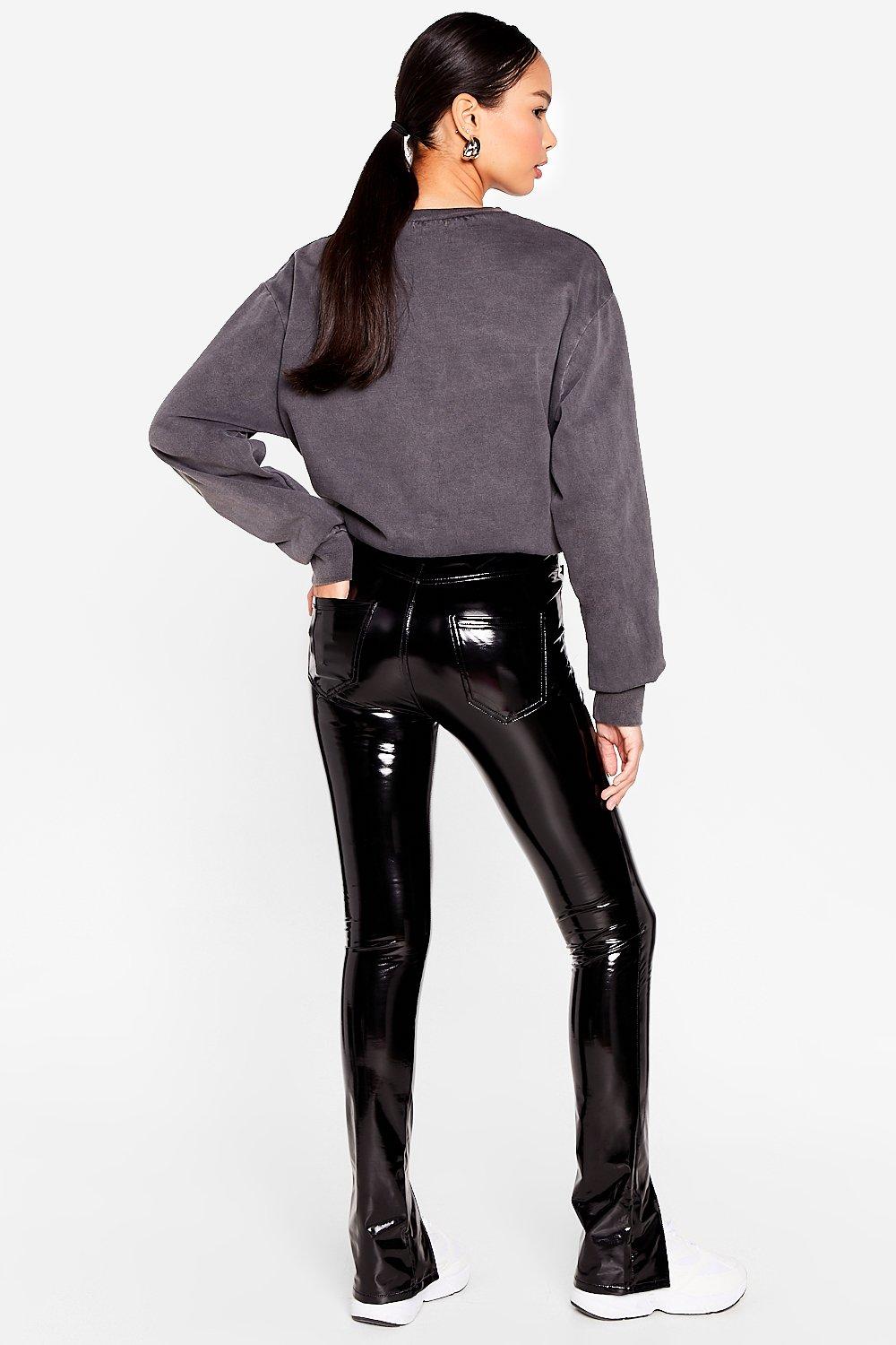 Make It to the Vinyl High-Waisted Slit Pants