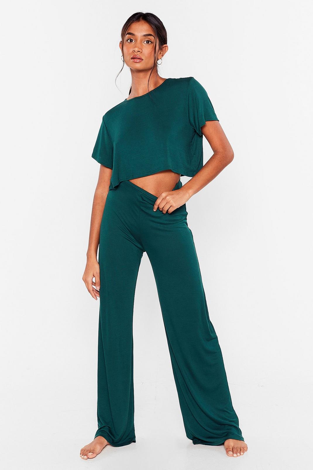 Emerald Crop T-Shirt and Pants Pajama Set image number 1
