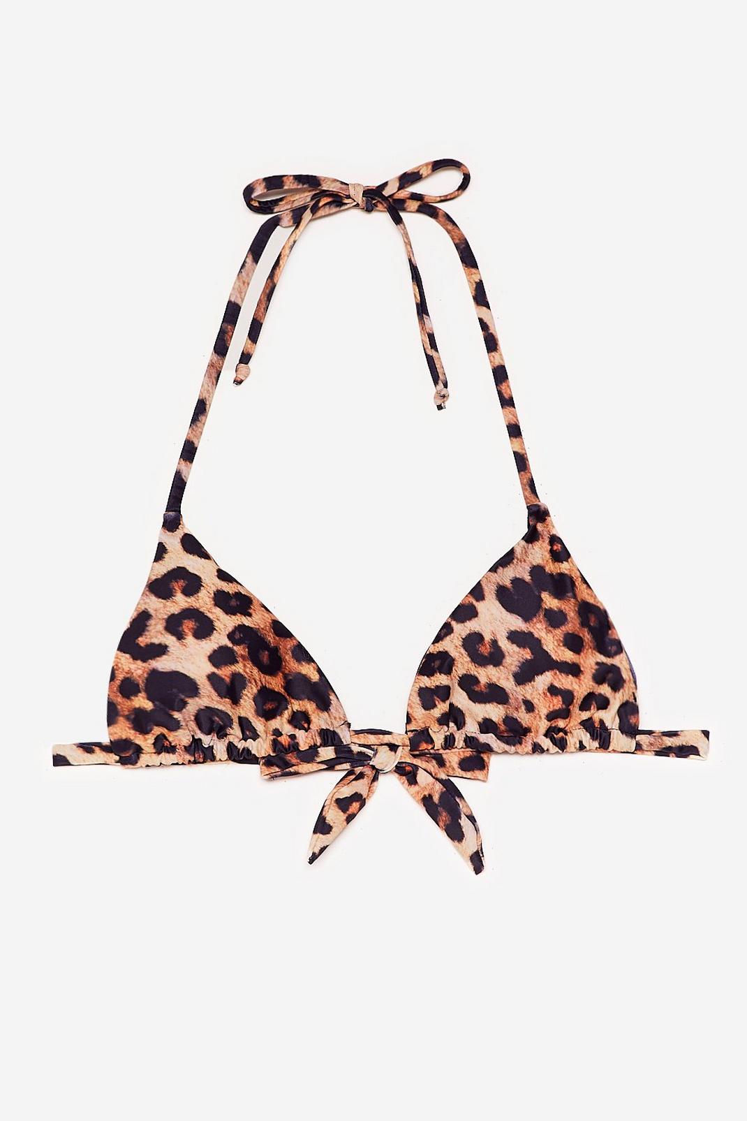 Haut de bikini triangle à imprimé léopard, Brown image number 1