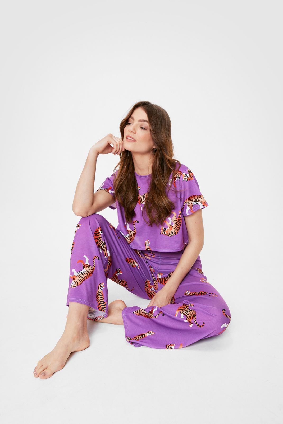 Pyjama t-shirt & pantalon à imprimé tigres , Purple image number 1