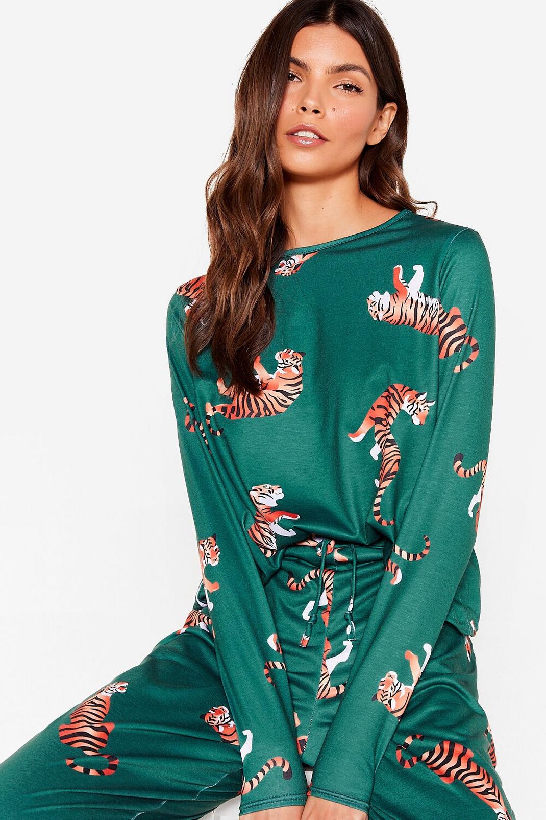 Pyjama top & pantalon à imprimé tigres , Emerald image number 1