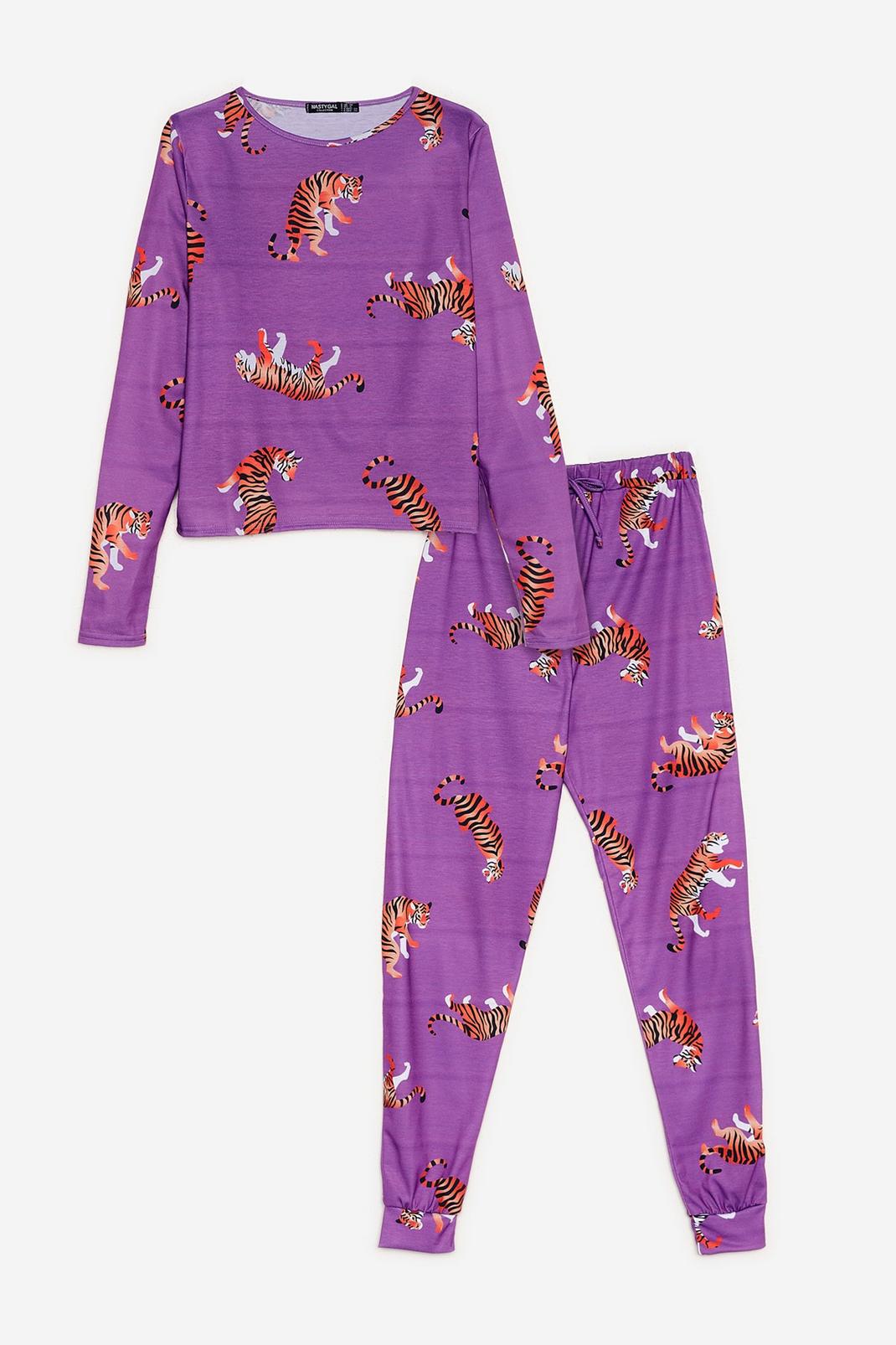 Purple Drive Me Wild Tiger Tee and Jogger Pyjama Set image number 1