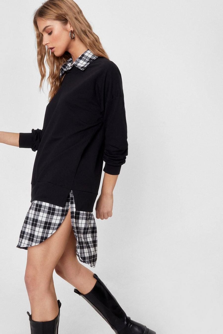 A Two Layer Game Check Sweatshirt and Shirt Dress