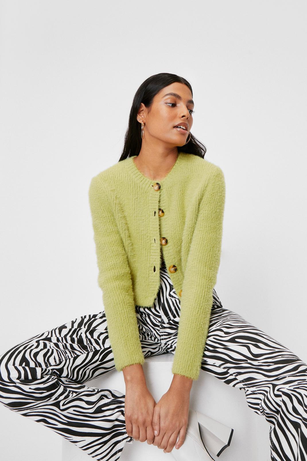 Lime Knitted Crew Neck Cropped Cardigan image number 1