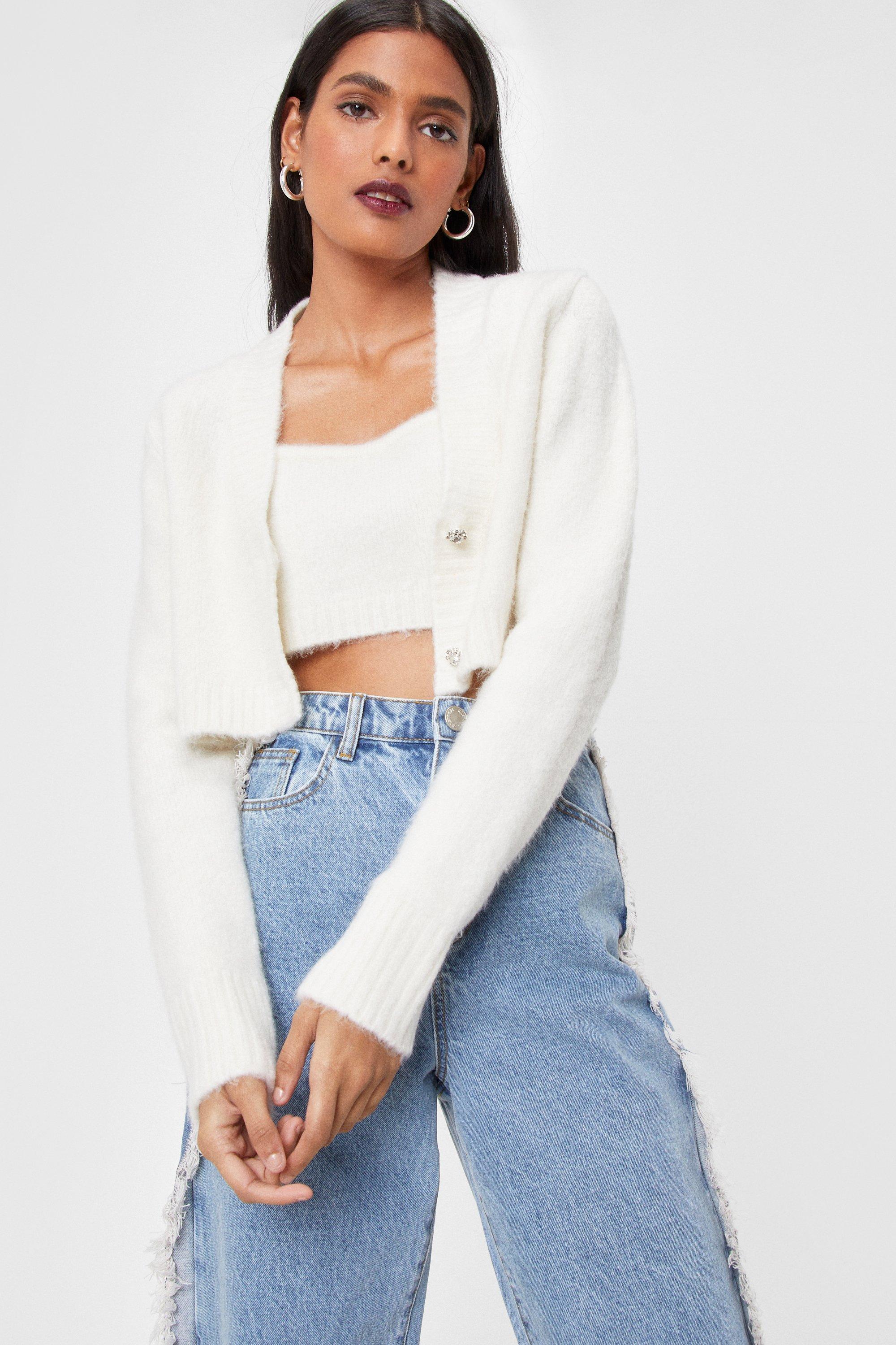 cream knitted cardi and bralet set