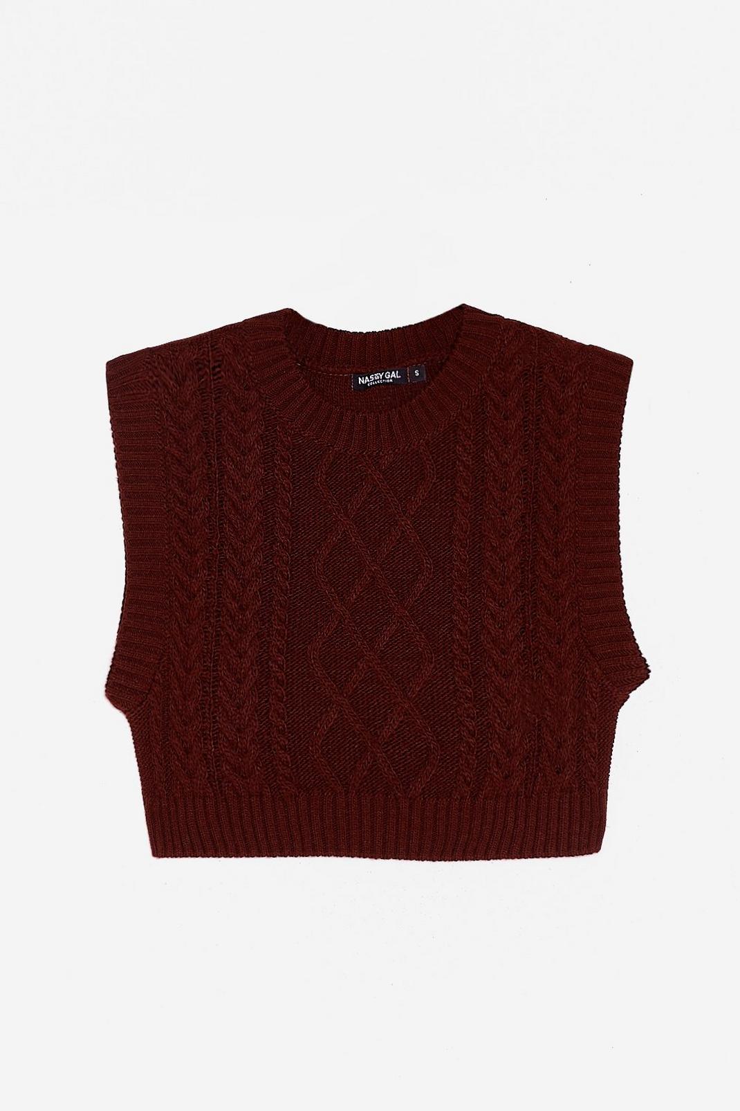Chocolate Cable Knit Cropped Crew Neck Tank Top image number 1