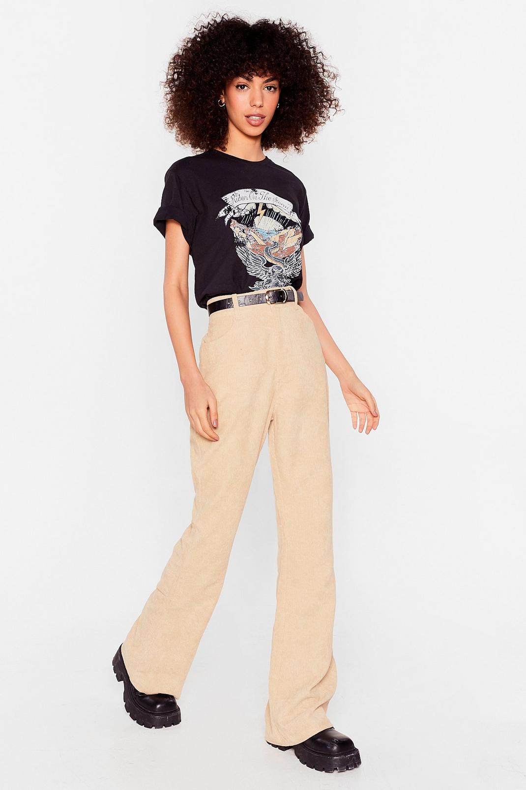 Camel Corduroy High-Waisted Flare Pants image number 1
