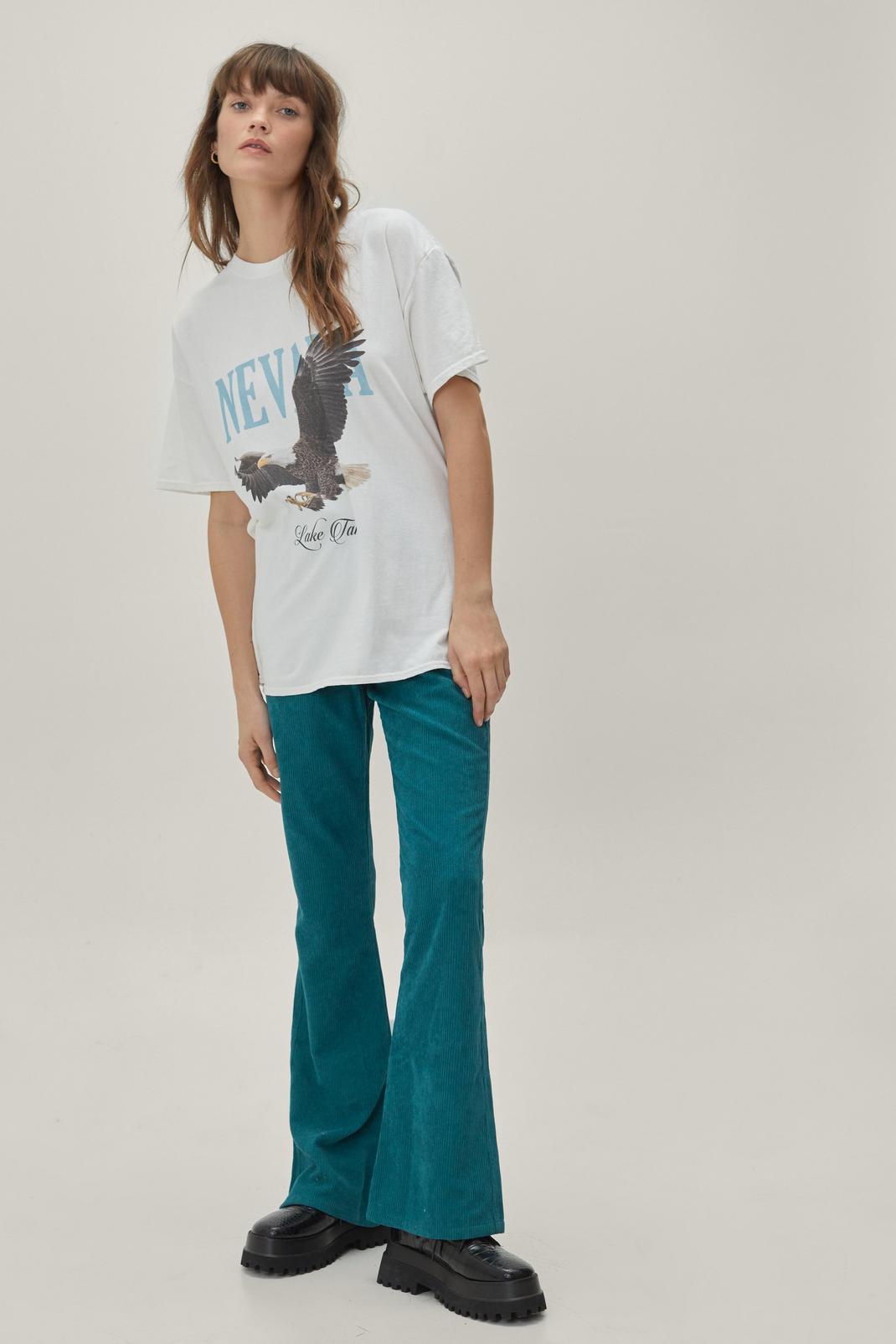 Teal Corduroy High-Waisted Flare Trousers image number 1
