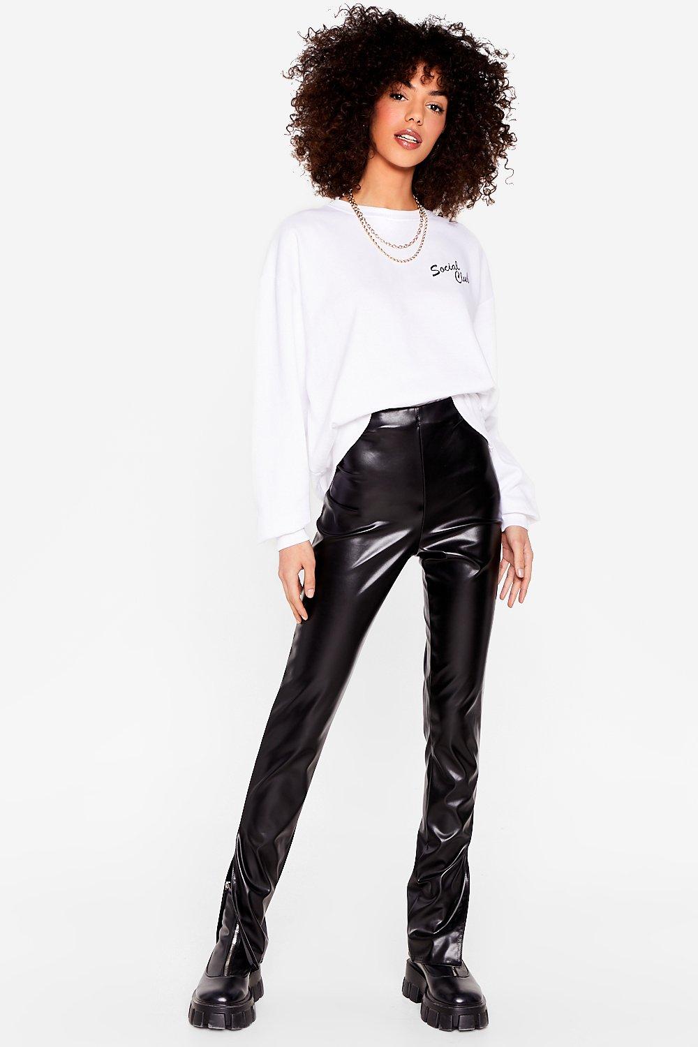 Take No Slit Faux Leather Straight Leg Pants Nasty Gal