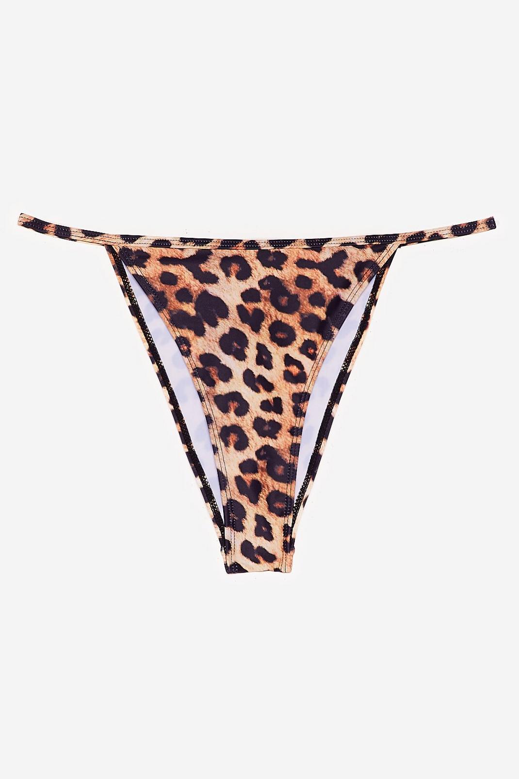 Bas de bikini échancré à imprimé léopard, Brown image number 1
