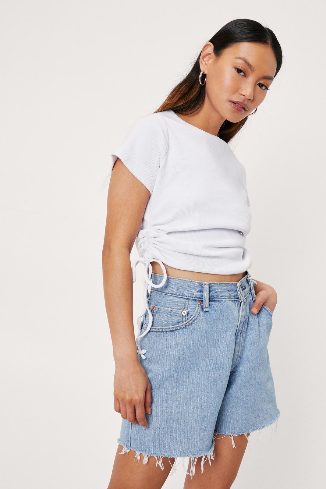 Women's Rib Ruched Side Tee in White