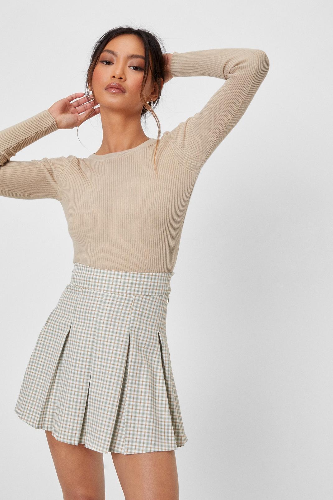 Beige Petite Ribbed Cropped Sweater image number 1