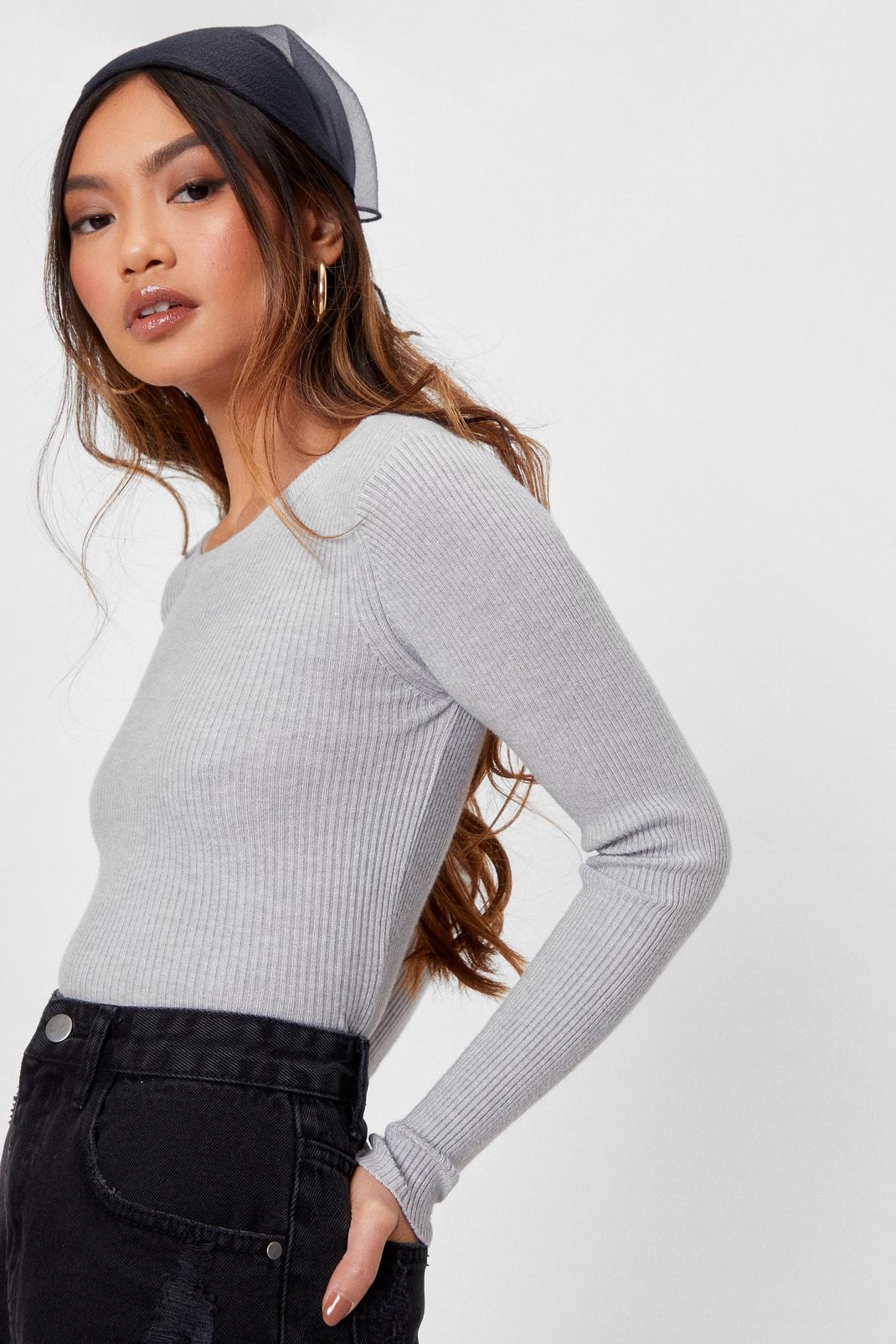 Grey Petite Ribbed Cropped Sweater image number 1