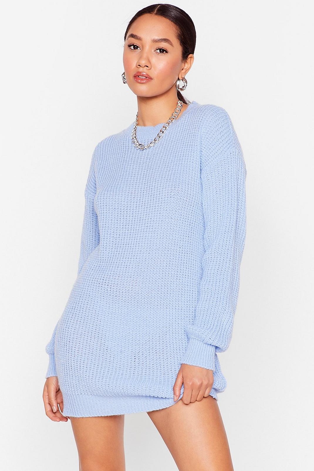 Blue Petite Knitted Long Sleeve Mini Dress image number 1
