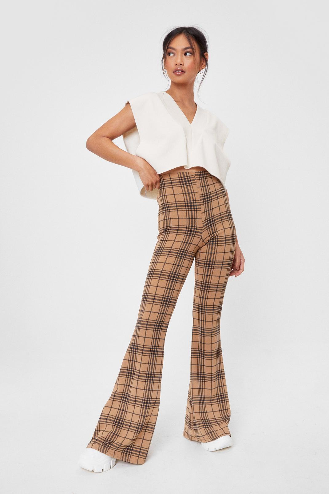 Petite Plaid Fitted Flare Pants image number 1