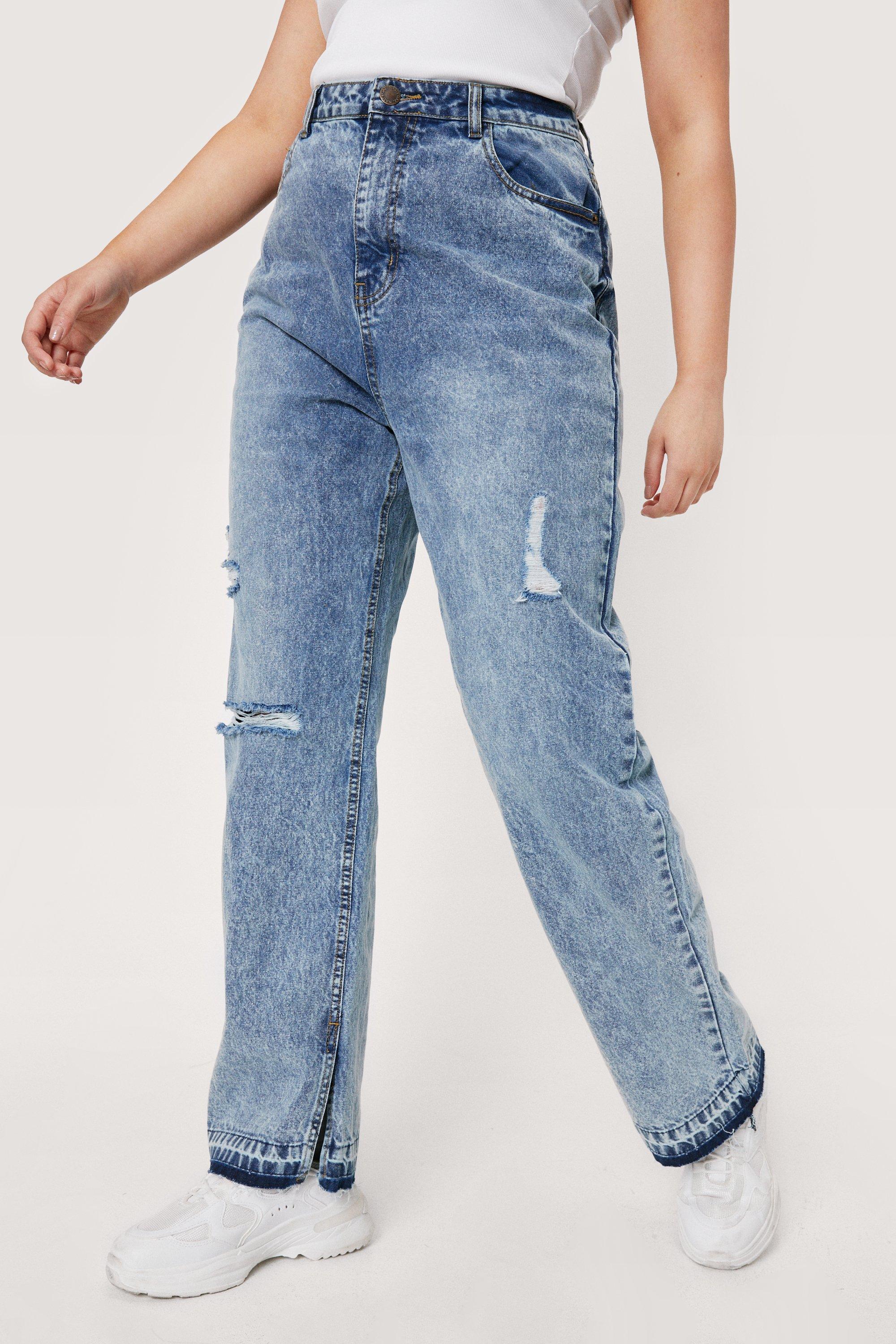 Plus Size Split Hem Distressed Jeans