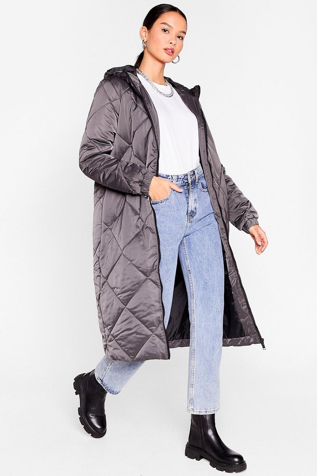 Dark grey Quilted Longline Padded Coat image number 1