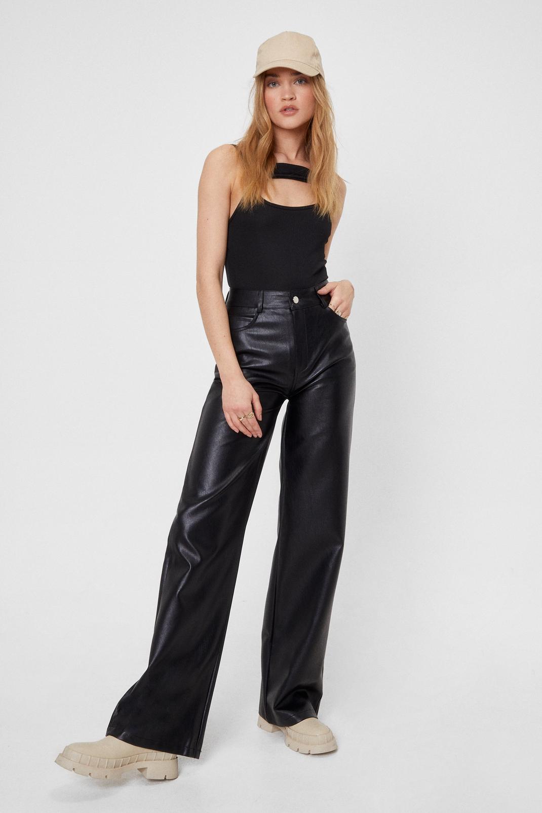 Black Faux Leather Wide-Leg Trousers image number 1