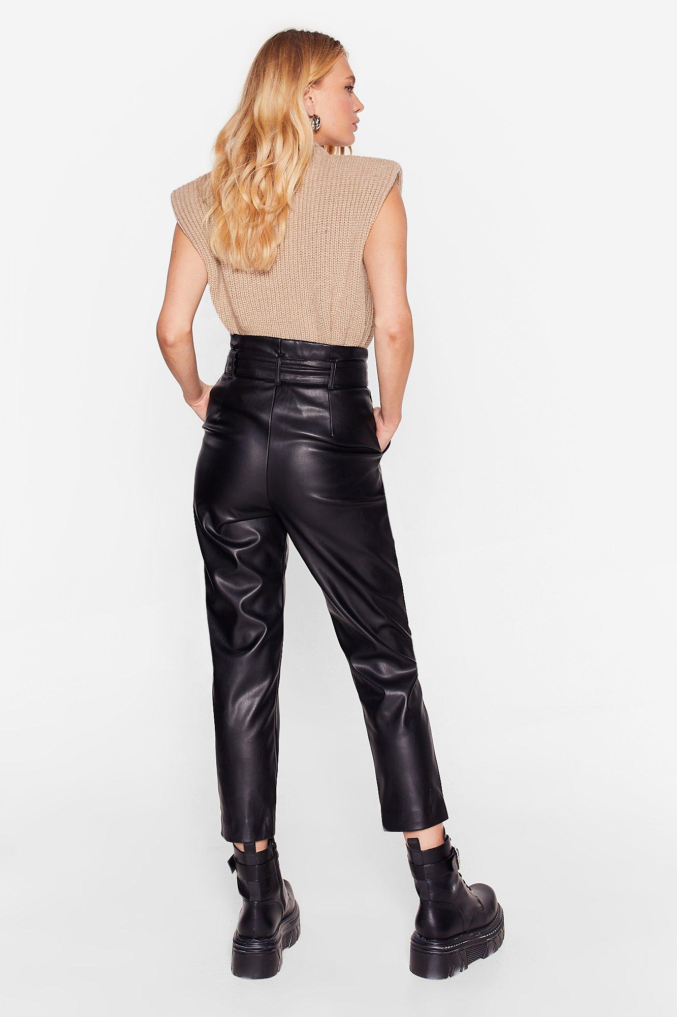 Petite Pu Faux Leather Belted Tapered Pants