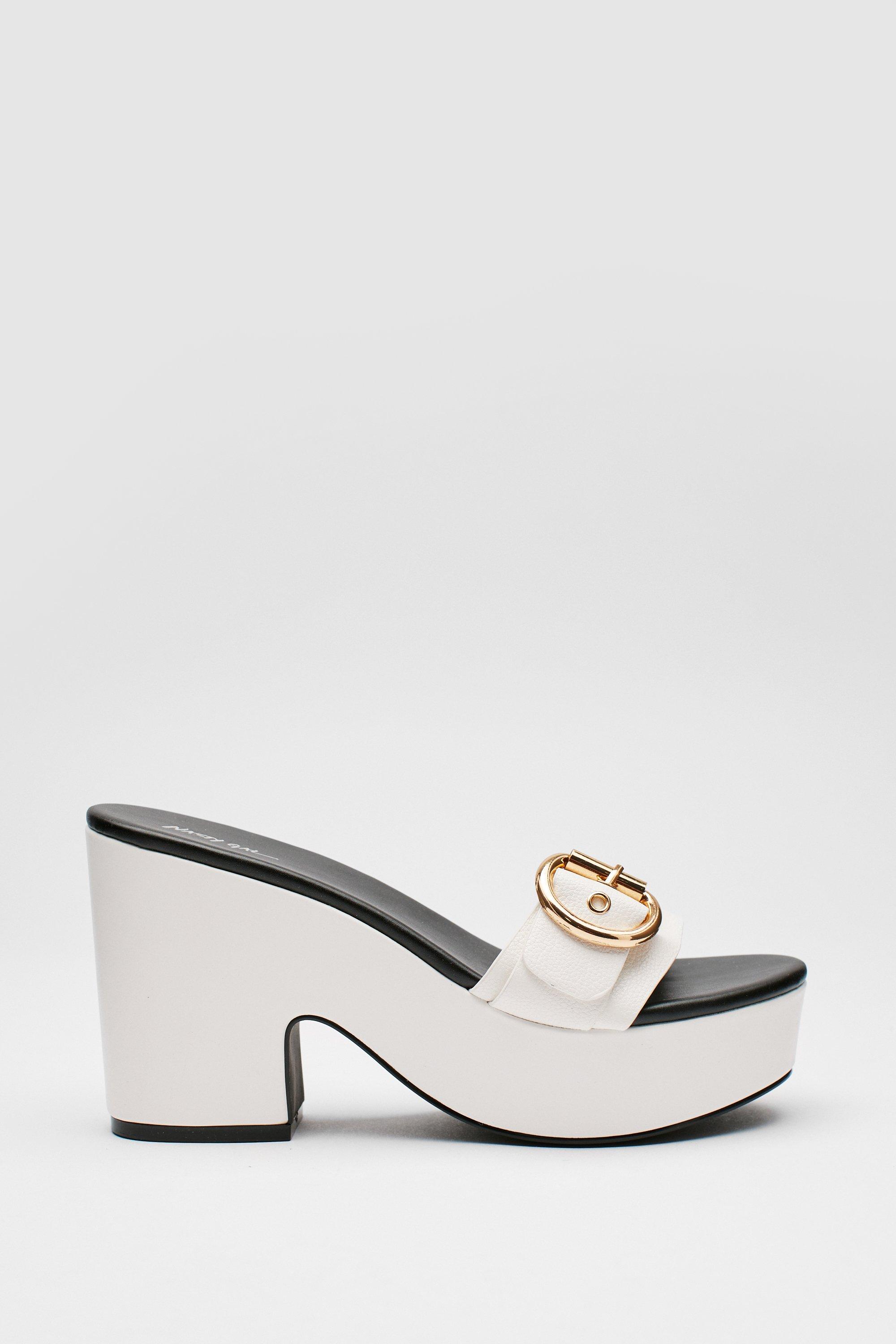 Faux Leather Buckle Detail Platform Mules | Nasty Gal