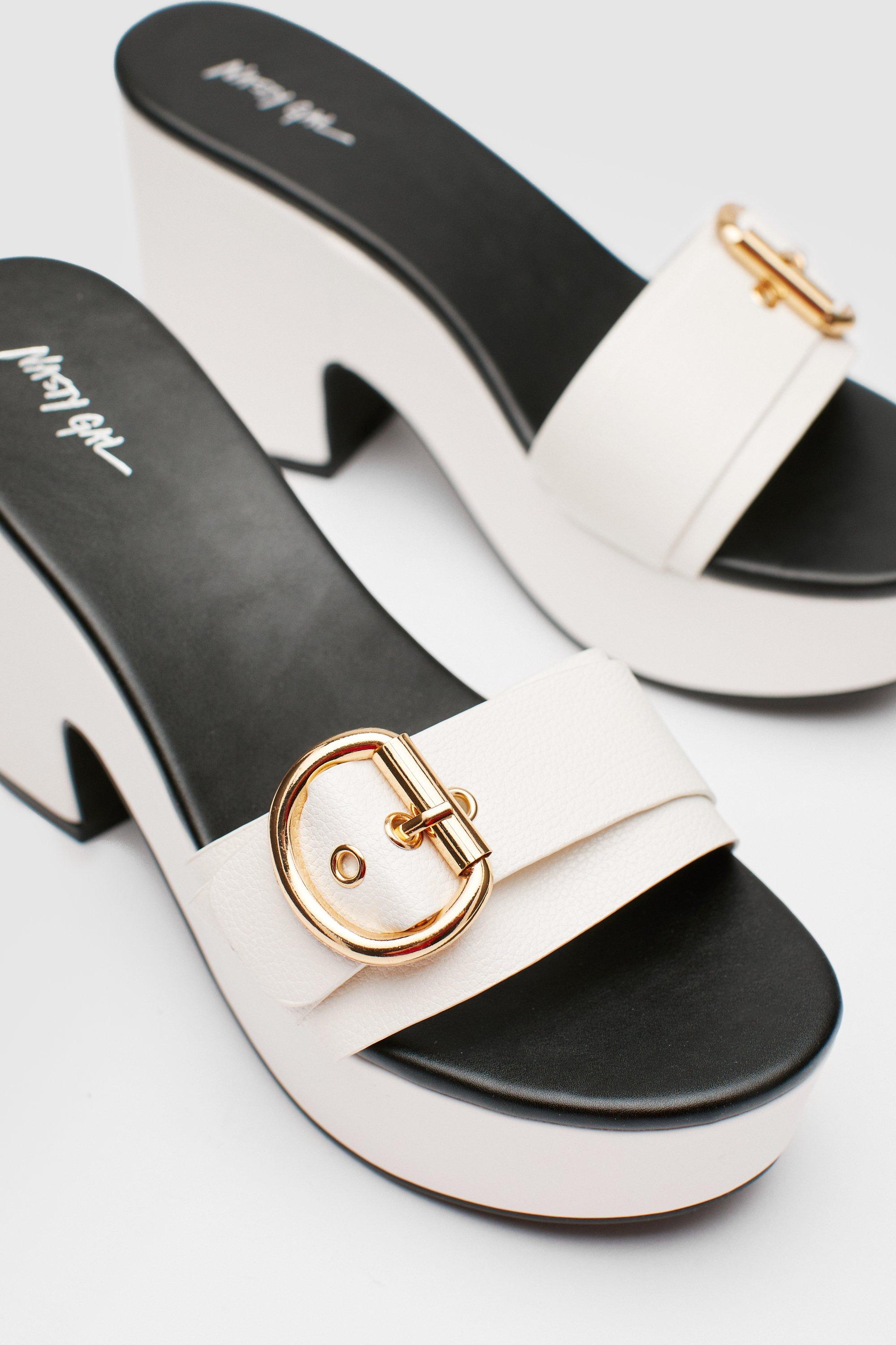 Faux Leather Buckle Detail Platform Mules | Nasty Gal