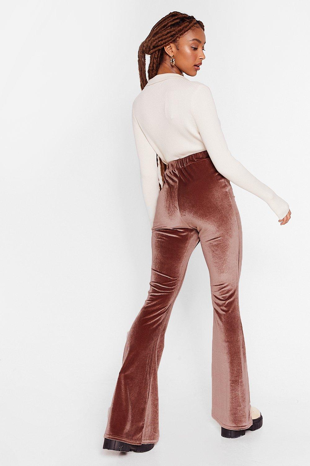 Plush Velvet Flare Pants in Caramel - The Sugarpuss Collection