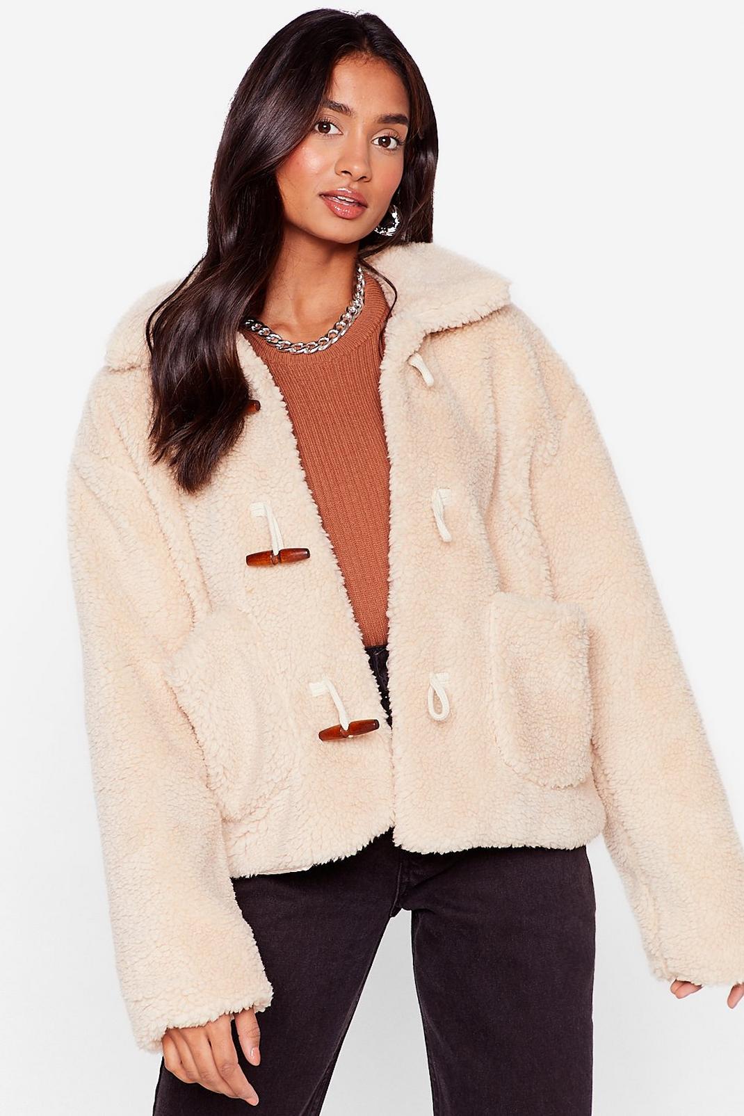 Cream Faux Fur Collared Toggle Jacket image number 1