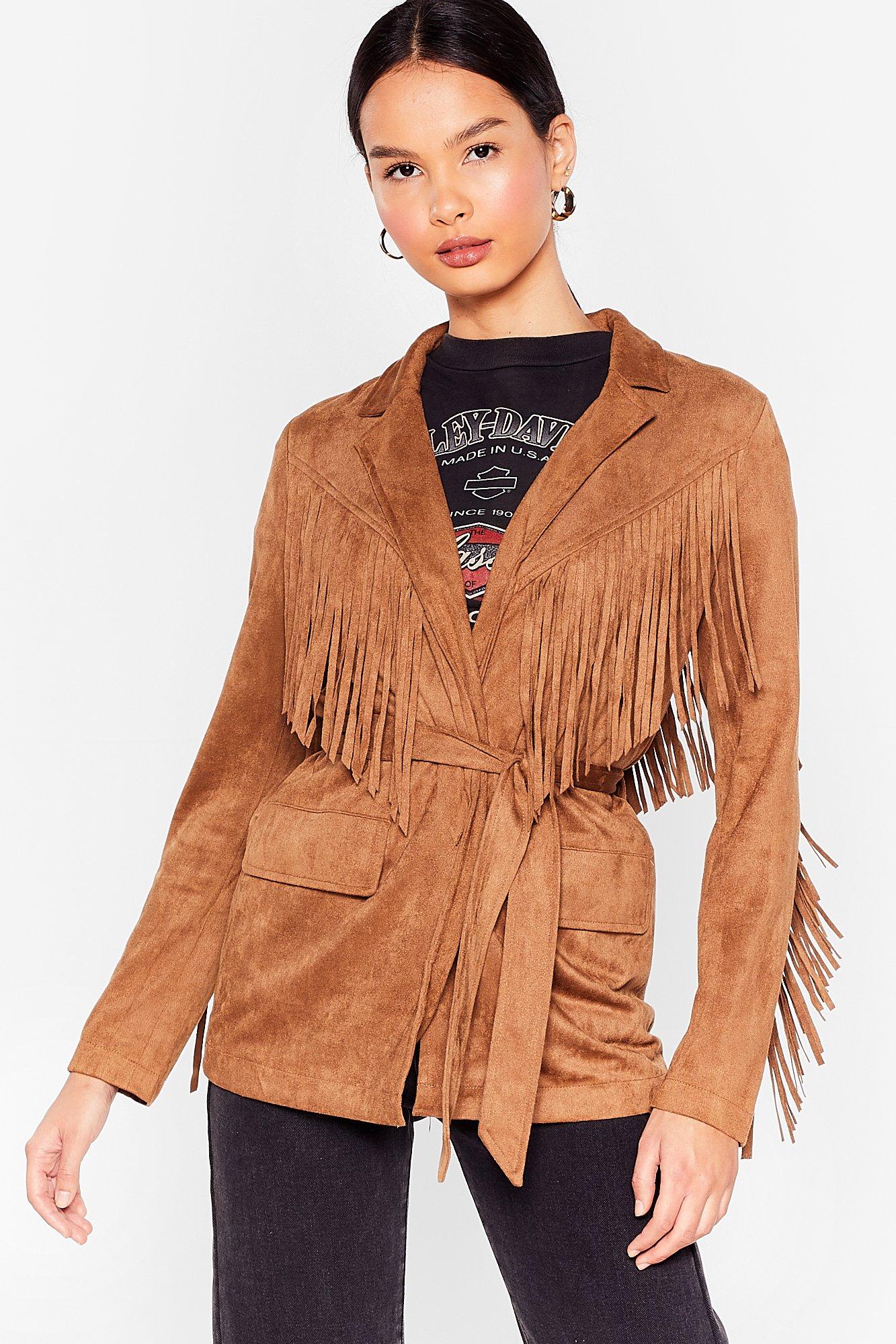 faux suede belted jacket