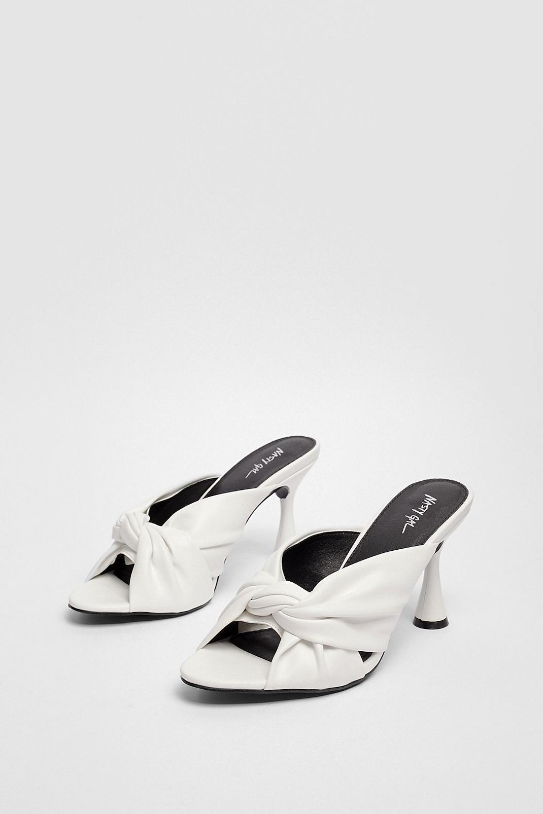 White Faux Leather Twisted Stiletto Heeled Mules image number 1
