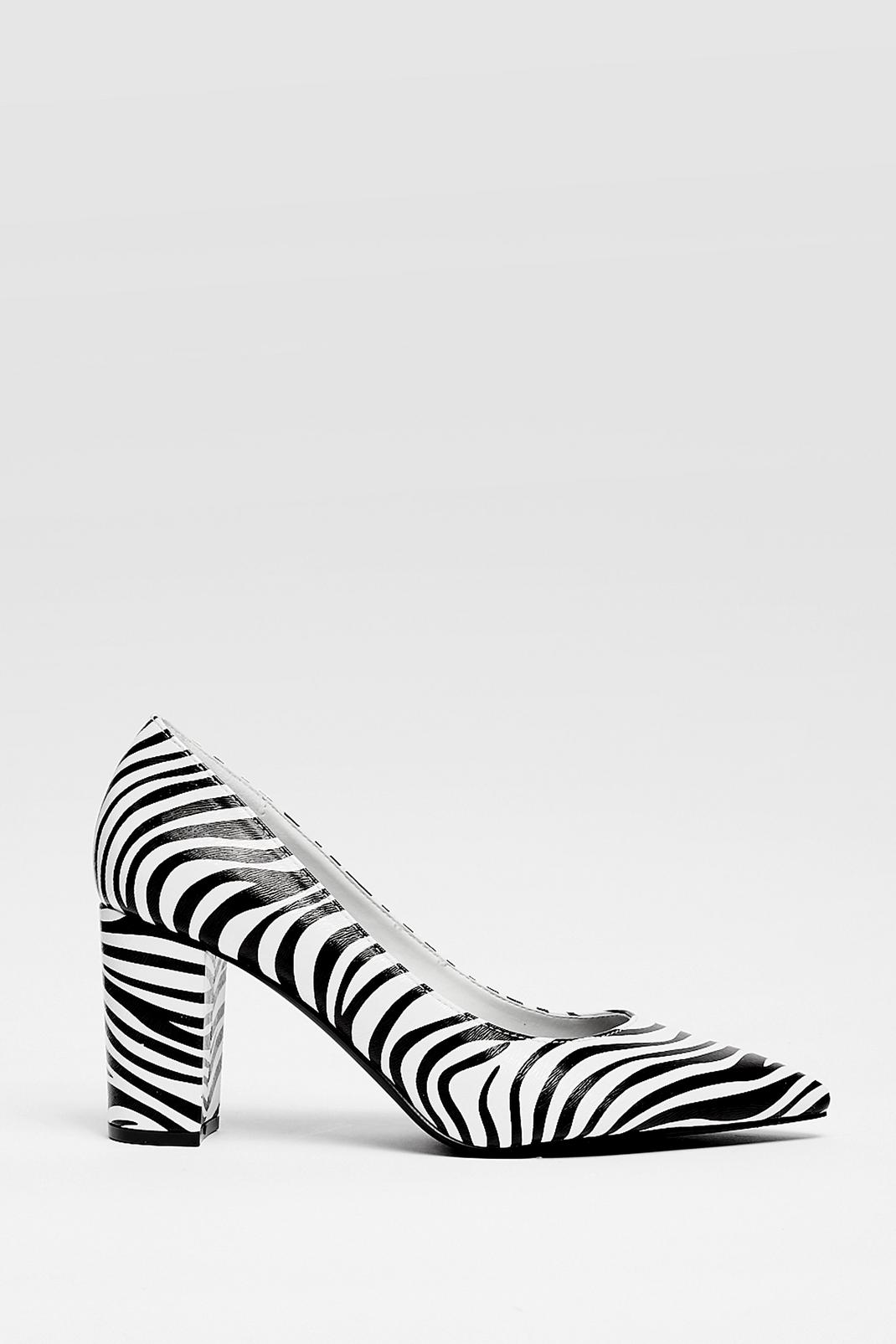 Faux Leather Zebra Heeled Court Shoes image number 1