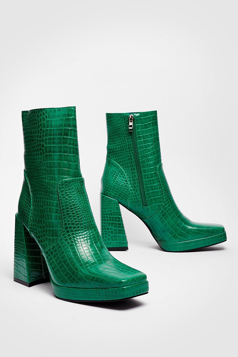 Green croc 2025 ankle boots