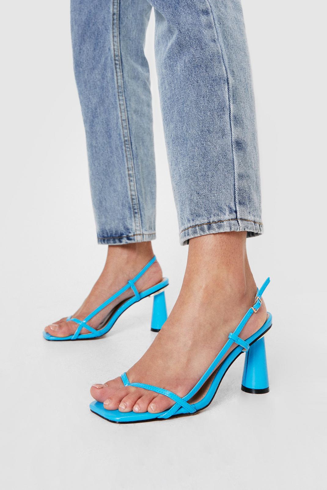 Blue Faux Leather Cone Flared Heeled Sandals image number 1