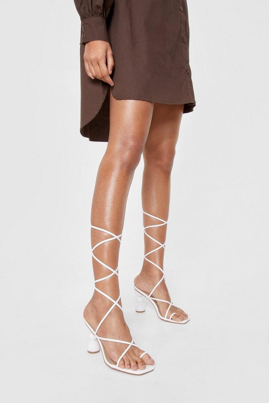 Faux Leather Strappy Heeled Ball Sandals