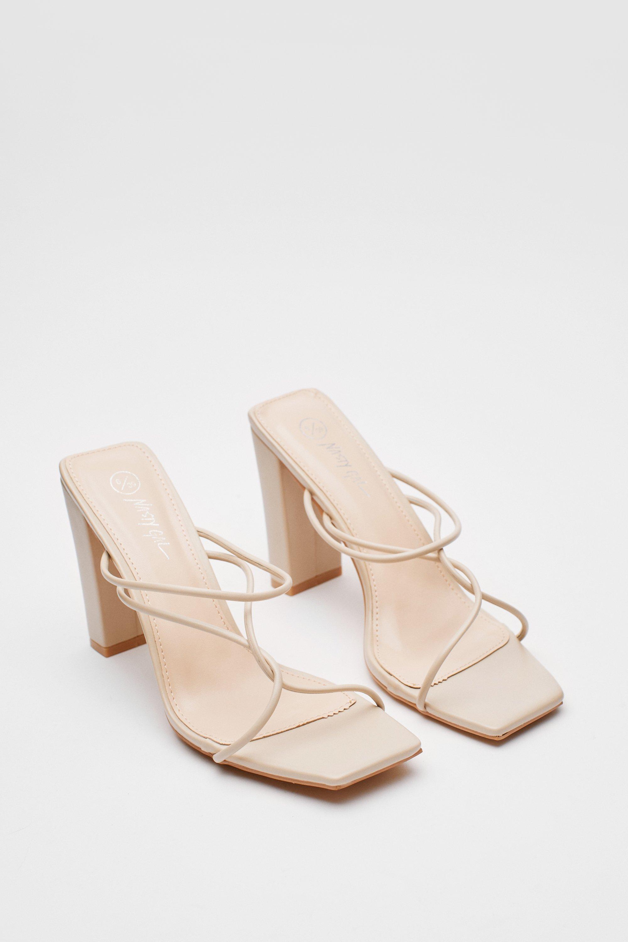 Strappy block sale heel mules