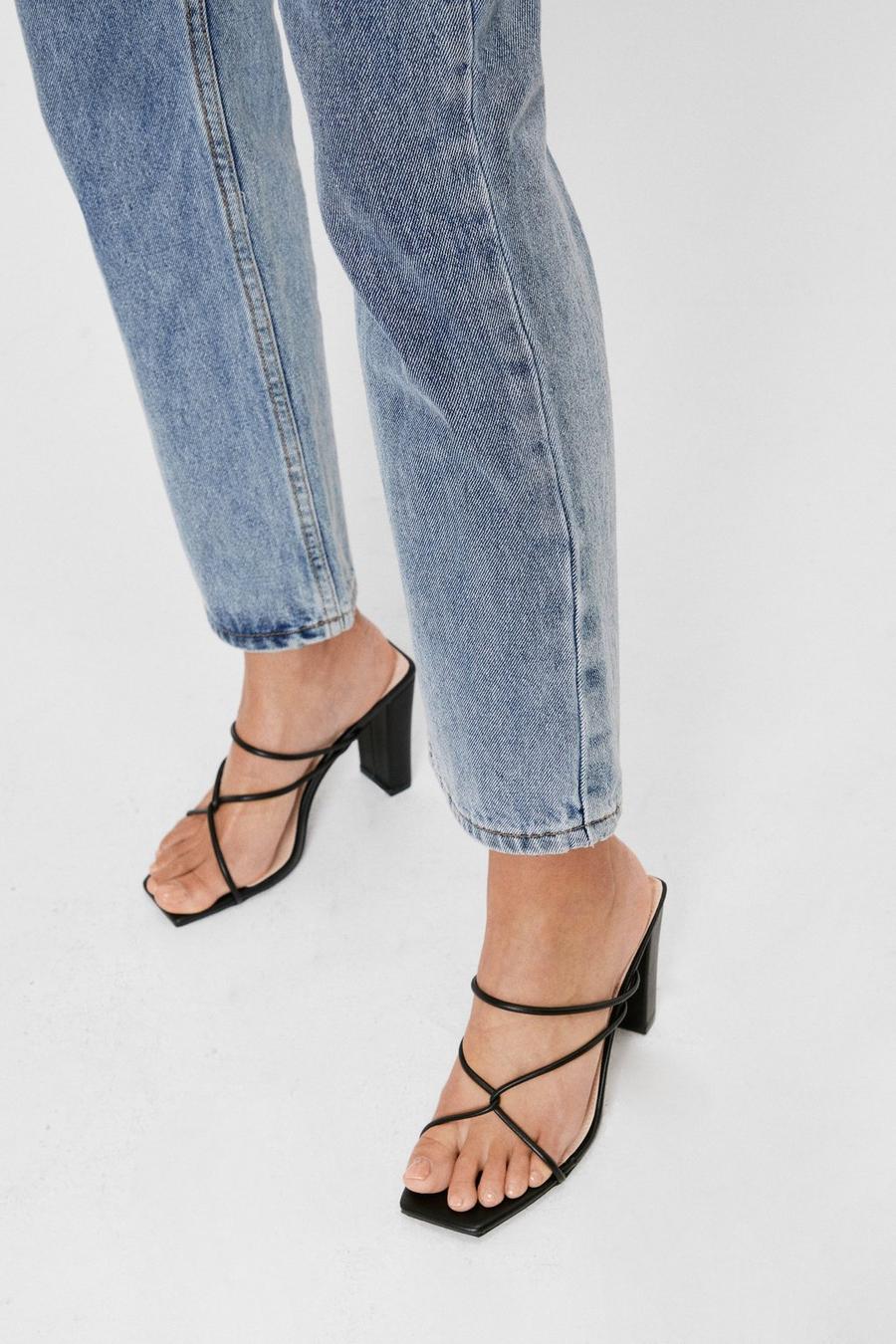 Strappy Faux Leather Block Heeled Mules